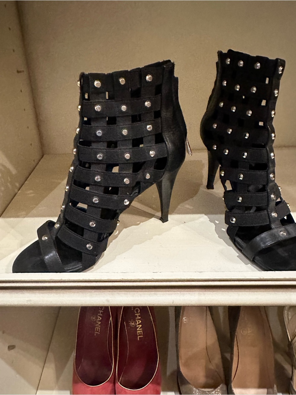 Michael Kors Black Studded Cage Heeled Booties